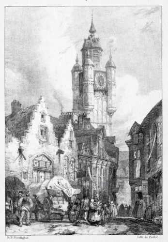 Bergues - La Tour du marché en 1824 par Richard Parkes Bonington