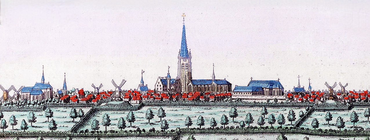 Vue d'Hondschoote publiée dans la Flandria Illustrata de A. Sanderus