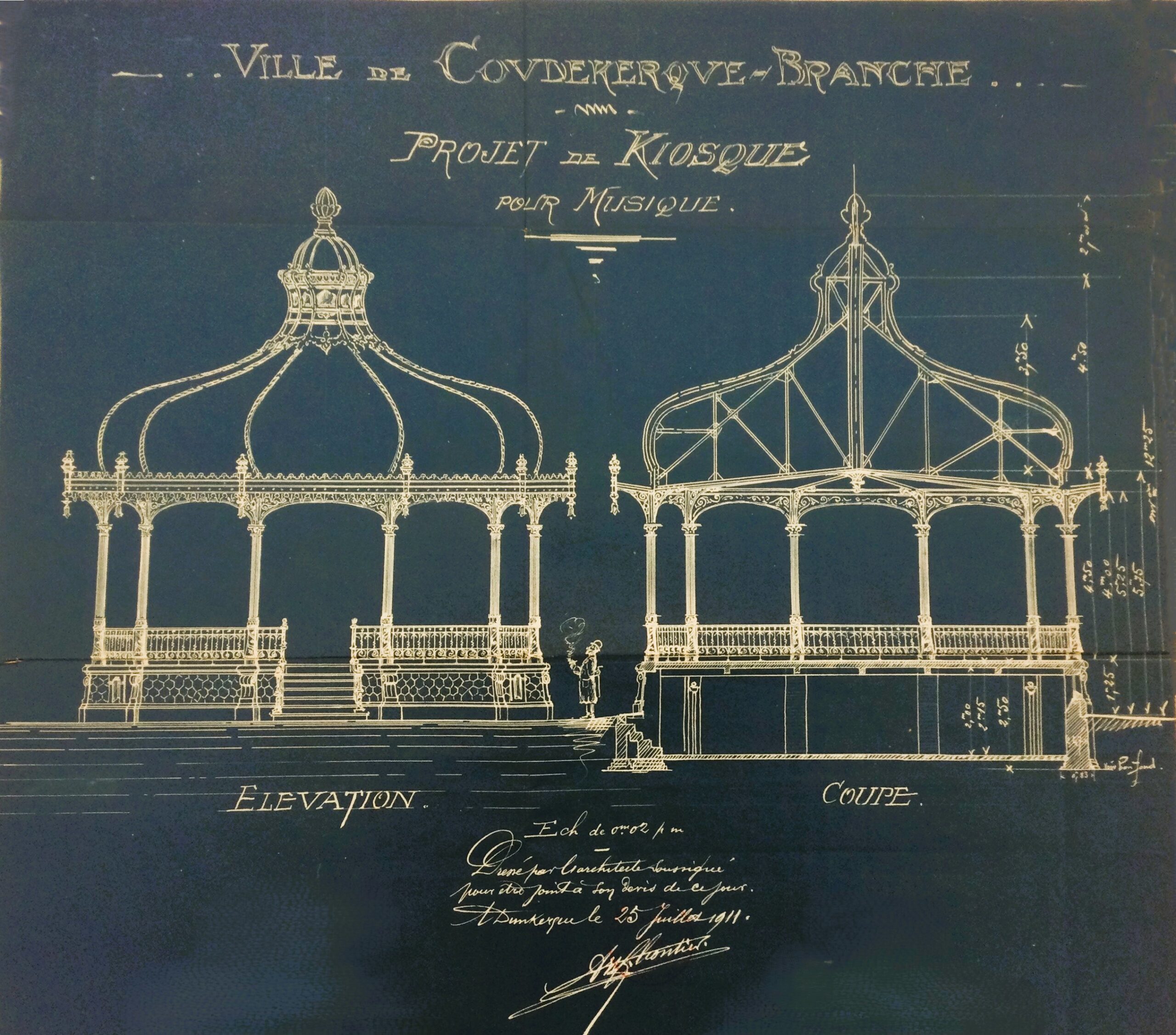 Coudekerque-Branche - Plan du kiosque à musique dressé par l'architecte Arthur Gontier en 1911
